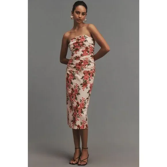 the soleil slim strapless ruched dress Soleil Magic Fabric Strapless Ruched Dress: